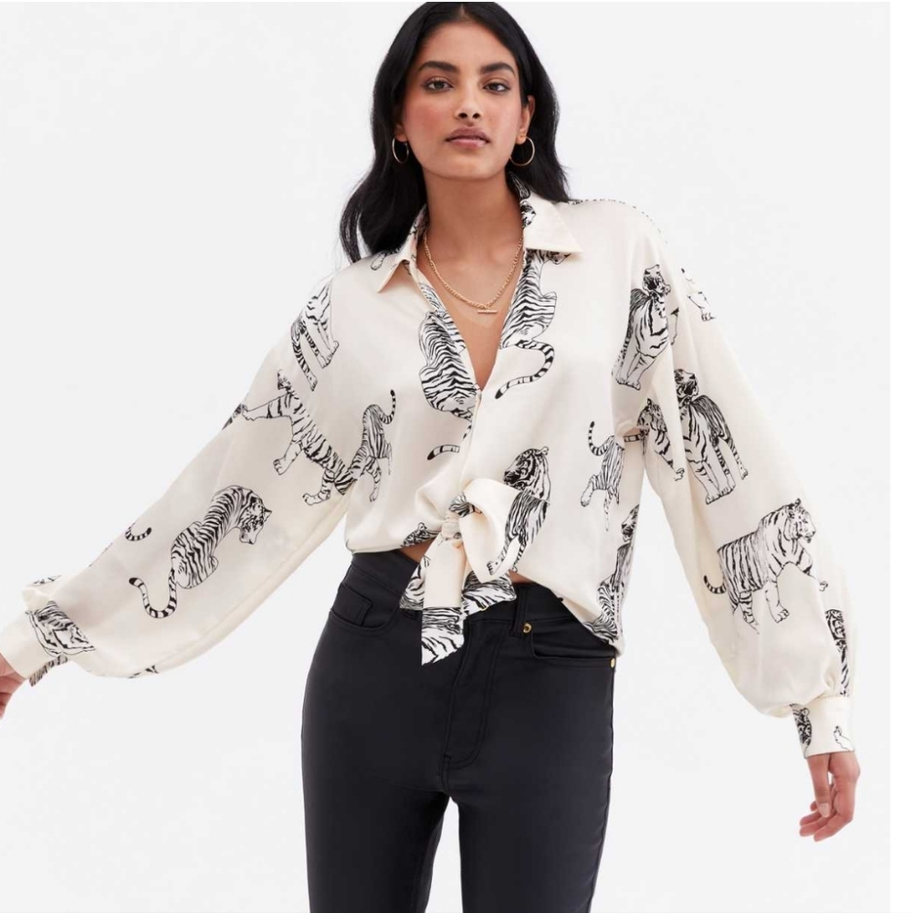 New Look Cream Tiger Print Blouse
